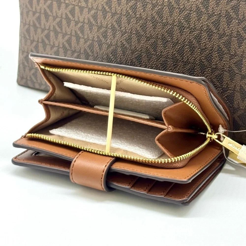 Michael Kors Sheila Large Signature Logo Tote Bag & Matching Bifold Wallet Brown